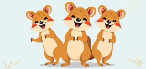 Fototapeta premium Happy quokkas in various poses, simple flat vector illustrations, australia, digital