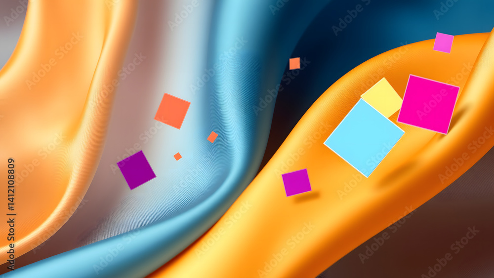 Poster luxury fabric-textured ai background with color trend streams as flowing silk ribbons, pantone color