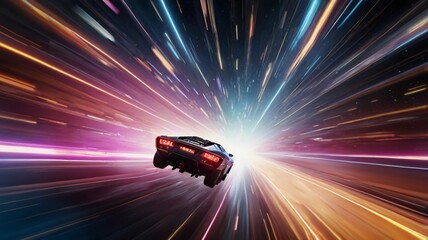 Intergalactic Journey at Light Speed: Vibrant Neon Streaks and Futuristic Space Warp"Time Warp Digital Artwork series ar 16:9

