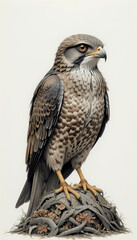 Fototapeta premium stealthy common nighthawk perched, blending into its surroundings with mottled feathers