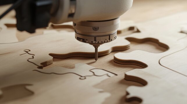 Carpenter using a jigsaw to cut wood for a furniture project. Featuring precise cutting and woodworking techniques