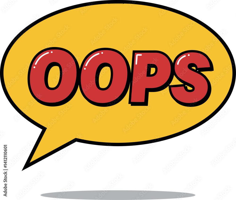 Poster speech bubble with word oops in bold red letters minimal flat style vector illustration