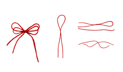 Red string with tied bow and loops isolated on trasparent background