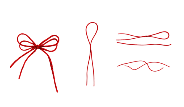 Red string with tied bow and loops isolated on trasparent background