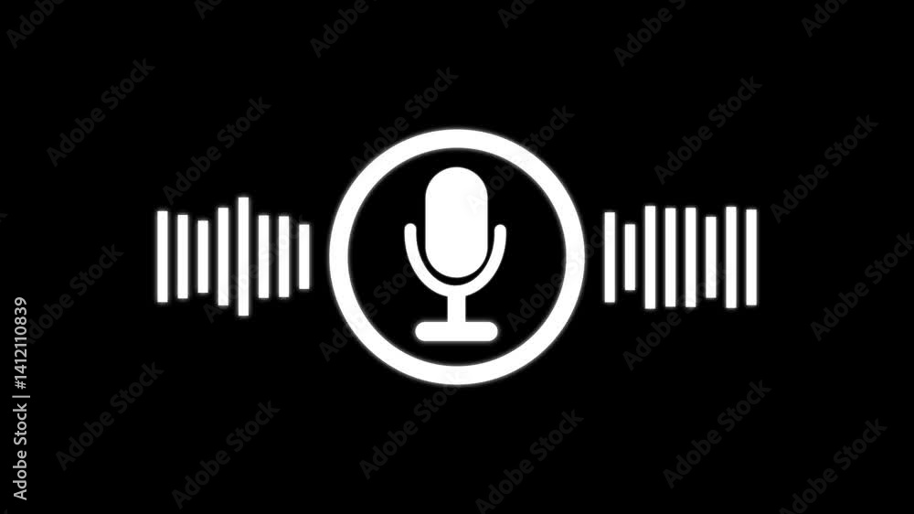 Poster voice recording and podcast mic microphone button icon animation. audio microphone icon animation in
