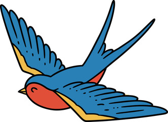 Fototapeta premium flying swallow bird with blue wings and red chest in simple flat style vector illustration