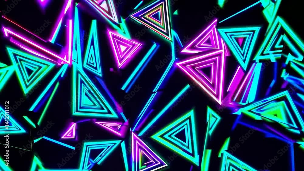 Poster dynamic neon triangle patterns create vivid, futuristic animation with electric movement