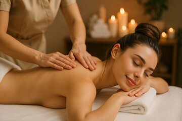Relaxing Massage Session at a Tranquil Spa With Soft Lighting and Calming Atmosphere