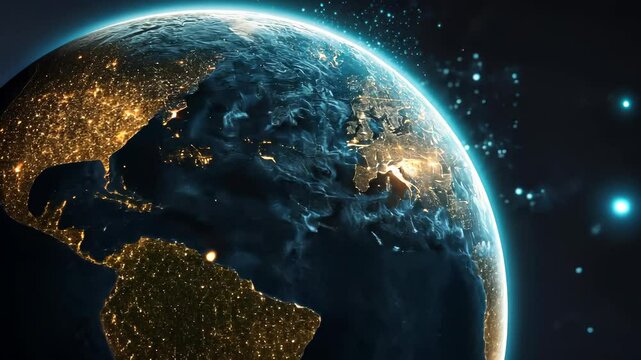 Digital globe spinning earth across glowing electronic circuitry, representing worldwide interconnectedness technological video 4k