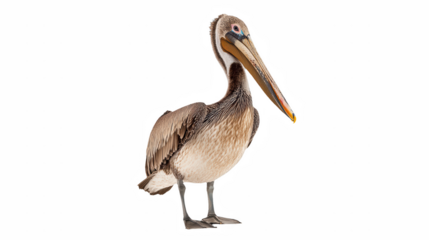 a brown pelican with a large beak standing on a transparent background, PNG image, PNG file, Generative art.