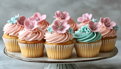 Pastel cupcakes floral decor sweet treats bakery food photography