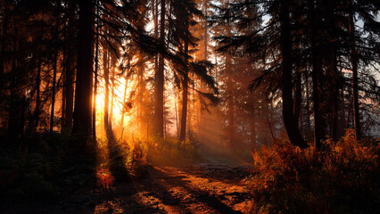 Obraz premium sunrise view in the forest