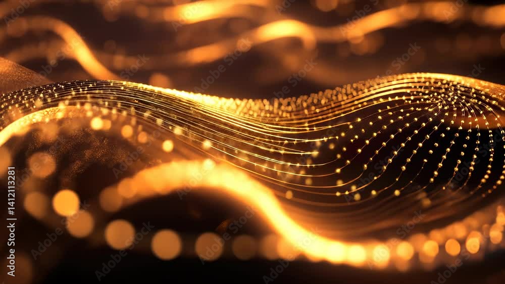 Poster abstract background with a vibrant flowing particles, wave featuring glowing dynamic creating a ener