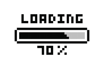 Loading pixel icon, load bar 70 percent. 70% downloading, loading or installing bar at 70%.