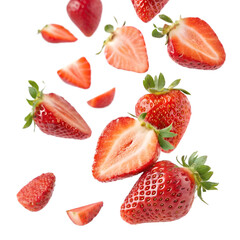 PNG falling strawberry pieces isolated on transparent background