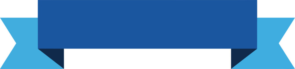 Blue ribbon banner flat design with folded ends simple minimal vector illustration