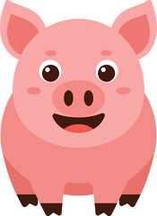 Naklejka premium Cute pink piglet with big eyes smiling standing flat design cartoon vector illustration