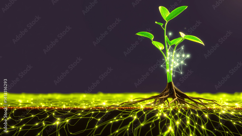 Poster background tchnology plant growth quantum simulation with root network streams and photosynthesis li