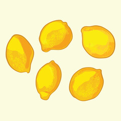 Hand-Drawn Lemon Illustration Set – Fresh Yellow Citrus Fruit with Leaves