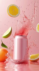 Refreshing beverage splashing with fruits.