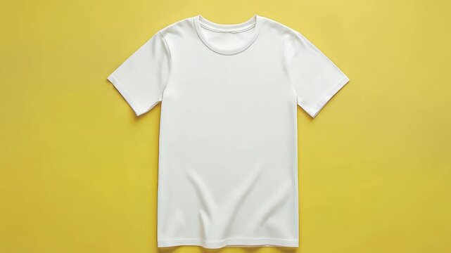 Stop motion animation featuring a plain white t shirt rotating on a vibrant yellow backdrop, ideal for showcasing designs or logos