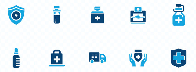Medical icon set medicine, hospital, treatment, healthcare, and solid vector 