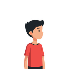 Cartoon boy in red shirt side view vector illustration