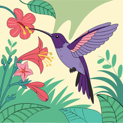 Obraz premium Violet Sabrewing Hummingbird, Central American native, feeding on nectar with speed and grace.