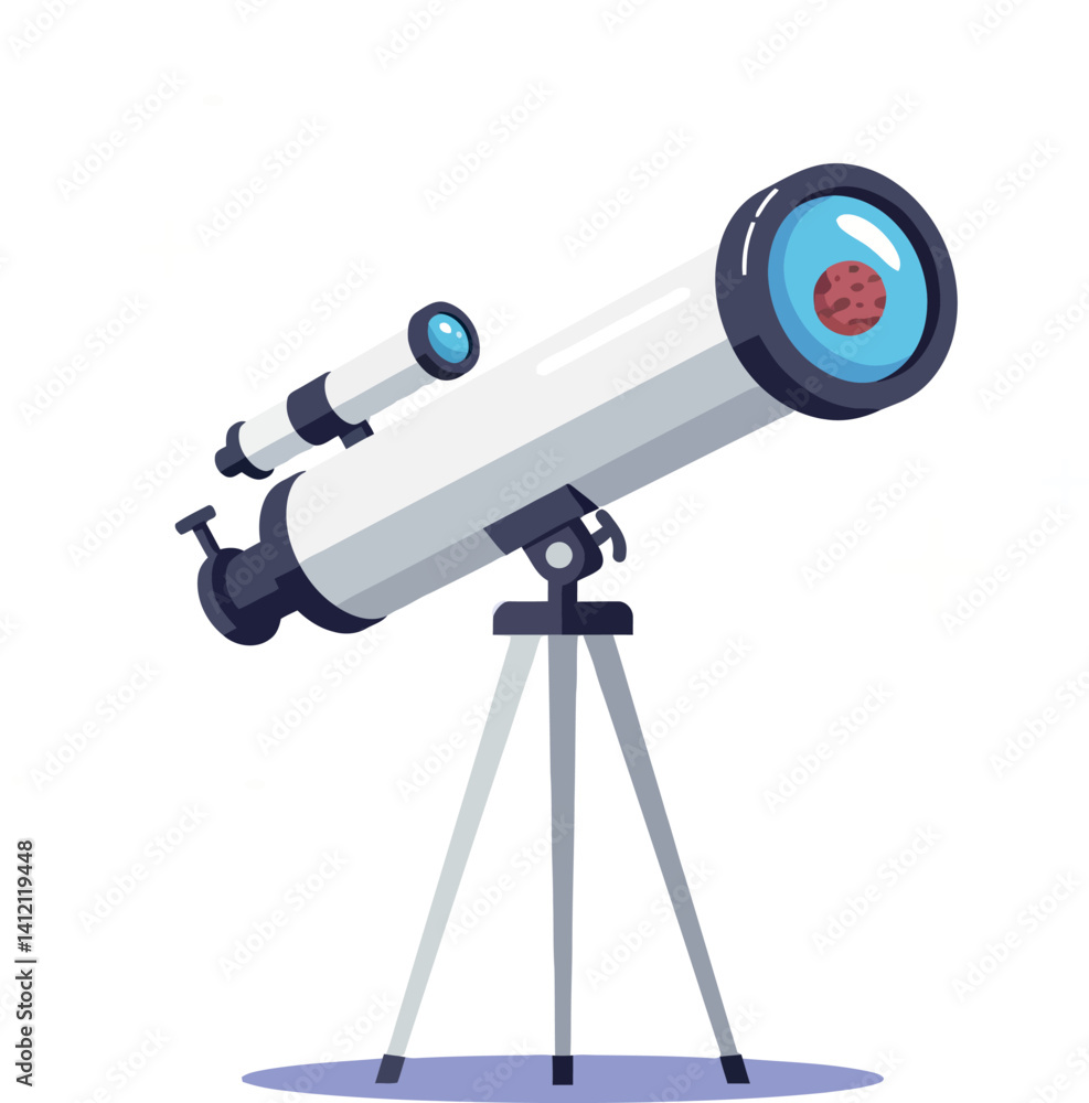 Poster white telescope with tripod stand in minimal flat design observing space vector illustration