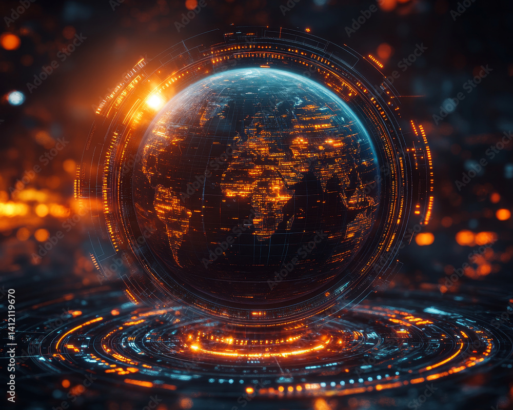 Poster digital globe with glowing circuits and data patterns, representing technology and connectivity