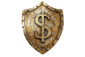 Dollar sign shield symbolizing financial security and investment protection isolated on transparent background