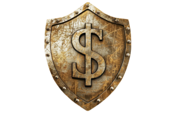 Dollar sign shield symbolizing financial security and investment protection isolated on transparent background