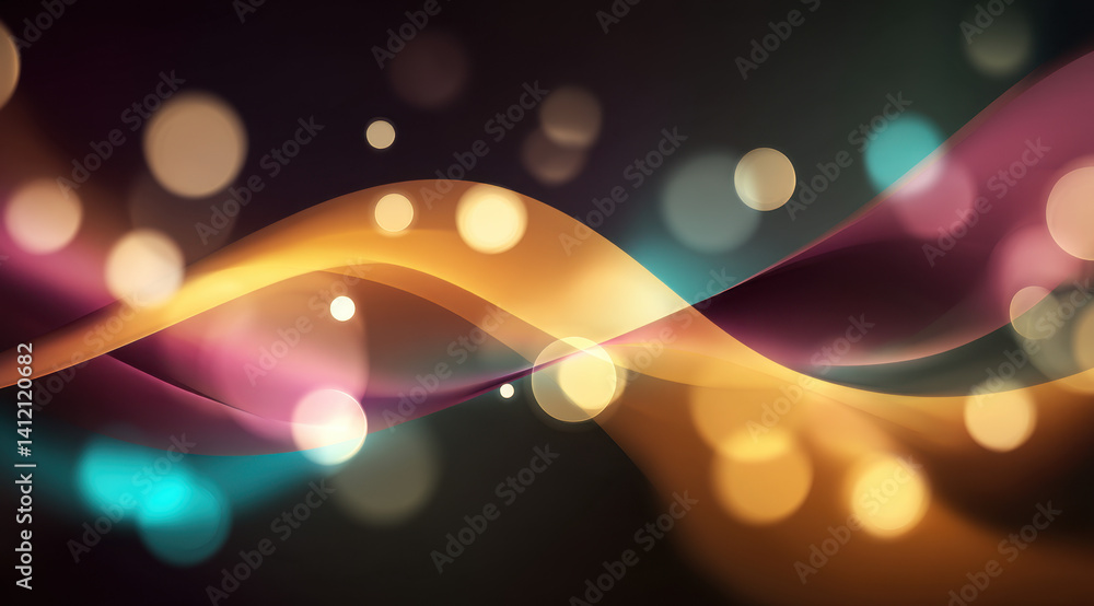 Poster overlapping waves of color blend seamlessly with soft bokeh lights, creating an energetic backdrop p