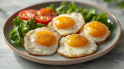 Sunny side up eggs fresh greens healthy breakfast food