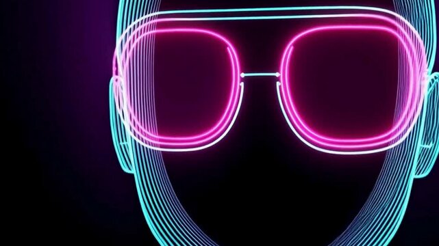 Neon Retro Sunglasses Abstract Portrait, 4K Video