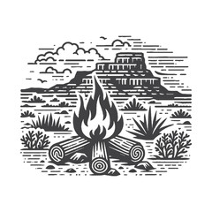 Simple Campfire Vector Design &ndash; Vintage Logo & Retro Illustration
