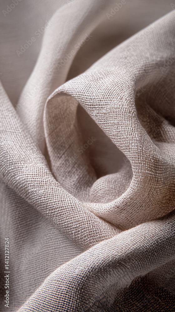 Poster beige fabric texture, soft folds and woven pattern create a smooth surface, showcasing textile elega