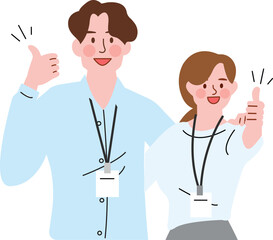 Fototapeta premium Two colleagues are giving thumbs up