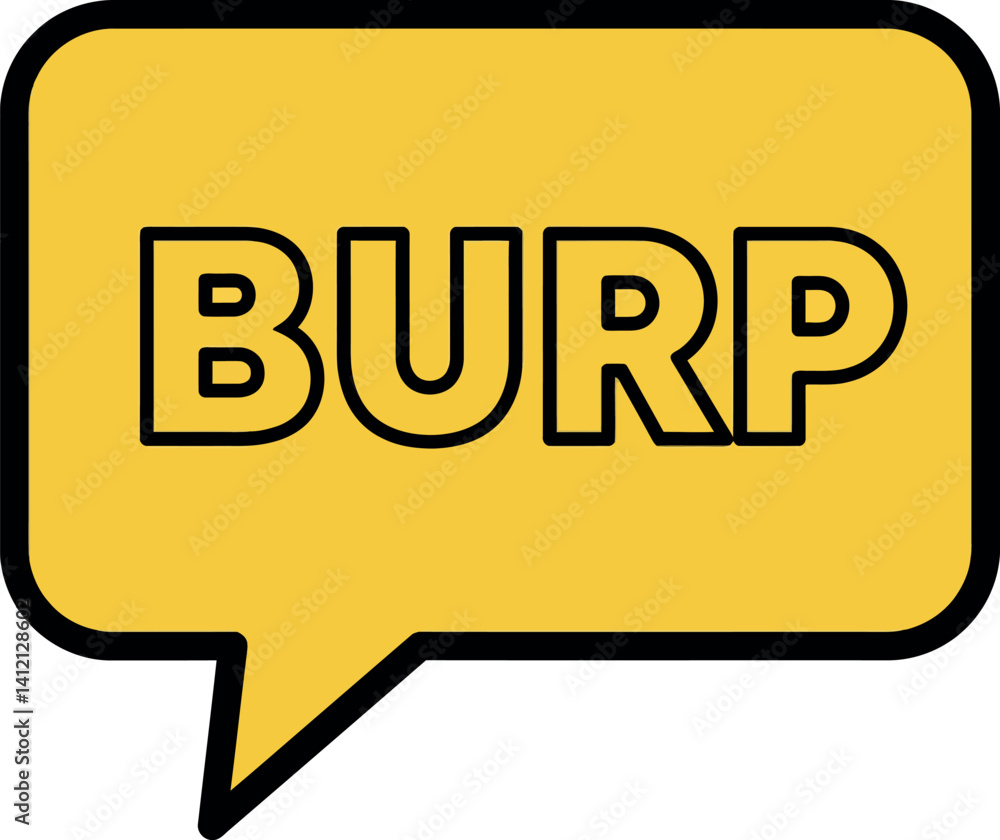 Poster speech bubble with bold burp text in yellow flat design minimal vector illustration