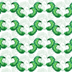 Watercolor seamless patterns with stylized green acanthus leaves