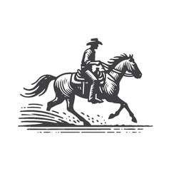 Fototapeta premium Simple Cowboy Riding Horse Vector Design – Vintage Logo & Retro Illustration