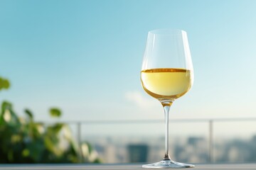 Obraz premium one glass of dry or semi-dry white wine outdoor, copy space