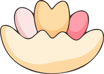 Cute cartoon-style single flower with pink, peach, and cream petals and green leaves. Ideal for spring designs, greeting cards, stickers, kids' art, or floral-themed graphics.