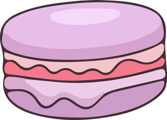 Adorable purple macaron with pink filling in a cute cartoon style. Perfect for sweet-themed graphics, bakery branding, kids’ decor, or kawaii dessert illustrations.