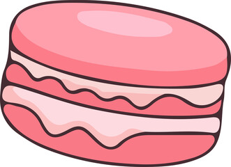 Adorable cartoon pink macaron with creamy filling. Perfect for dessert-themed illustrations, bakery designs, kids' art, party decor, and sweet treat graphics.