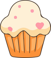 Cute cartoon cupcake with vanilla icing and pink sprinkles. Adorable bakery-themed design perfect for kids’ projects, party invites, stickers, or sweet treat illustrations.