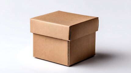 Simple Brown Cardboard Box with Lid on a Clean White Background for Packaging and Shipping Needs