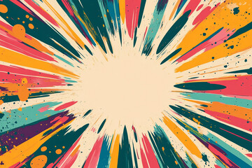 Fototapeta premium Abstract colorful paint burst design with central blank space ideal for text or logo