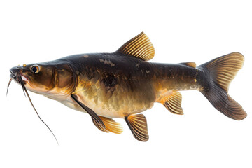 A graceful catfish gliding through clear waters in a serene aquatic habitat at dawn isolated on transparent background