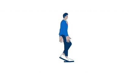 Confident indian man walking forward in business attire 2D character doodle animation. Determined businessman office worker animated person on white background. Cartoon 4K video drawing